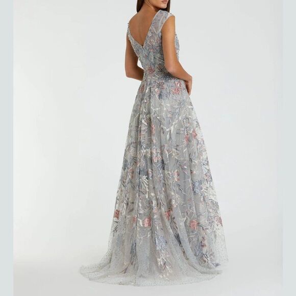 Mac Duggal 20263 Womens Size 4 Silver Pink Floral Embroidery Gown Maxi Dress - Picture 8 of 11